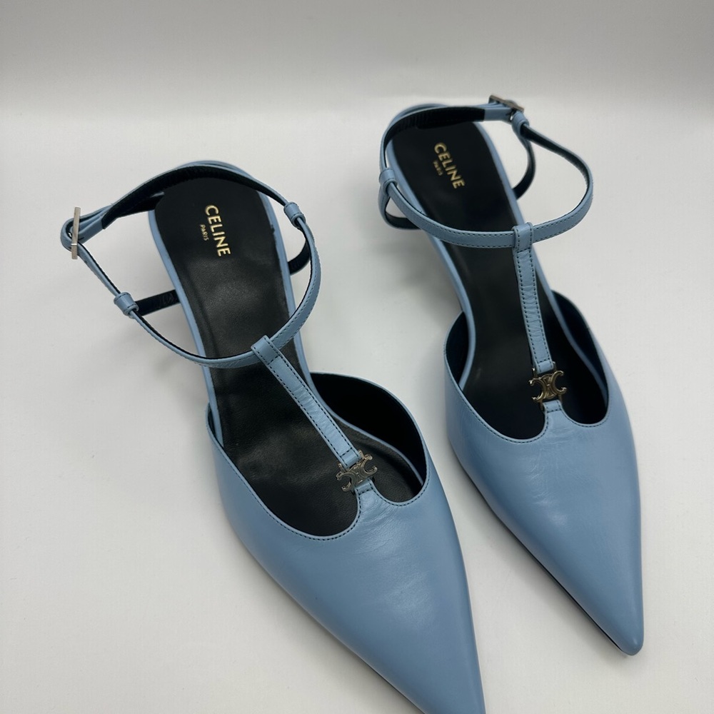 Celine Women's Kitten Triomphe Strap Leather Pump - Picture 2 of 9